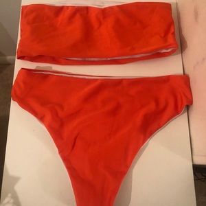 Orange bandeau high waisted two piece swimsuit- M